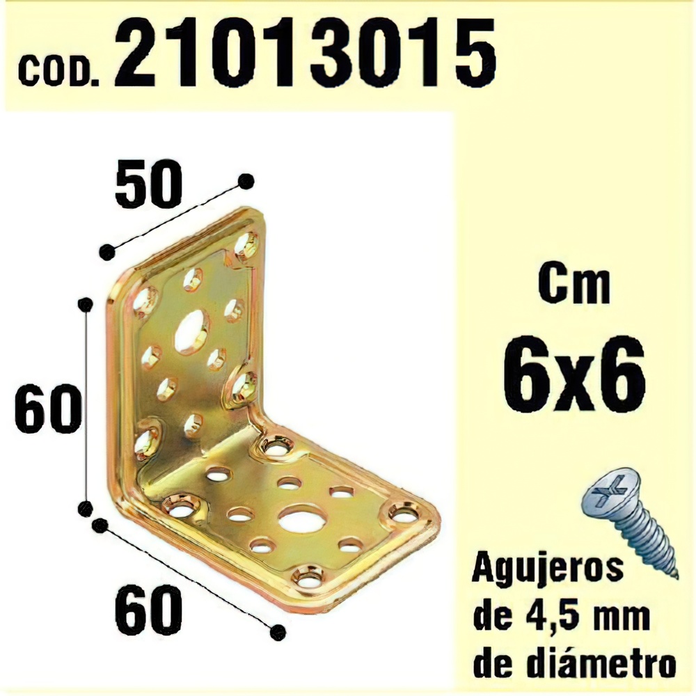 Soporte / Palomilla para madera &aacute;ngulo bicromatado. - Medida: 50x60x60 mm.